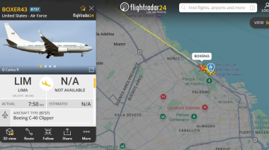 Un segundo avión militar de EEUU acaba de llegar a la Argentina tras escoltar a Trump en Davos